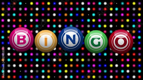 Bingo lottery, lucky balls of lotto. Animated illustration with text