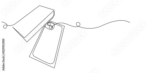one continuous line drawing of unboxing a new cellphone.one line drawing of opening a new cellphone for content.minimalist line of dream cellphone device.single line vector illustration