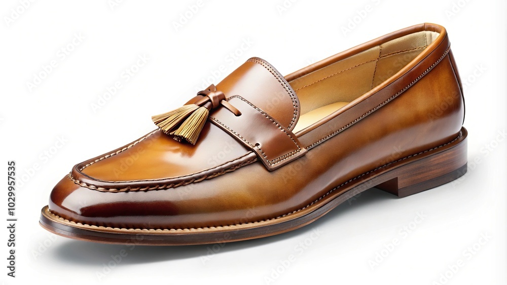 Stock photo illustrating leather loafers with tassel or penny slot detail and smooth finish Stock photo illustrating leather loafers with tassel or penny slot detail and smooth finish