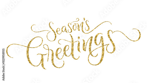 SEASON'S GREETINGS gold glitter vector brush calligraphy banner on white background
