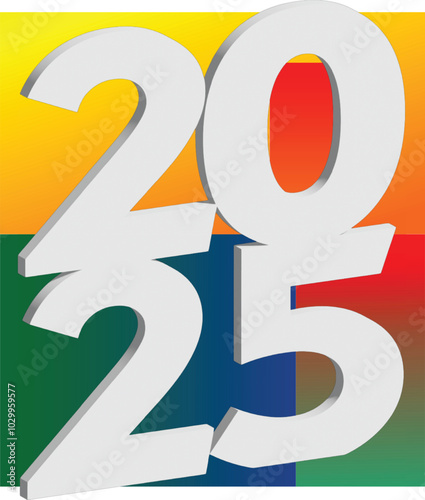 Happy new year 2025 3D design. With colorful truncated number illustrations. Premium vector design for poster, banner, greeting and new year 
