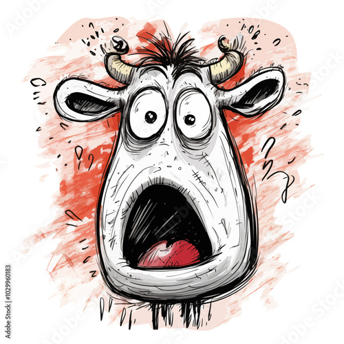 Humorous vector illustration of a shocked cartoon cow with wide eyes and an exaggerated expression, perfect for comedic and fun designs. Generative AI.