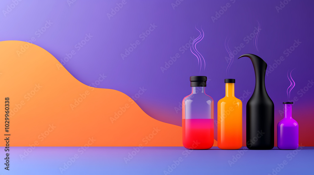 A high-tech witch brewing potions with augmented reality spells, glowing potions in the air, Fantasy, Bold colors, Digital Art