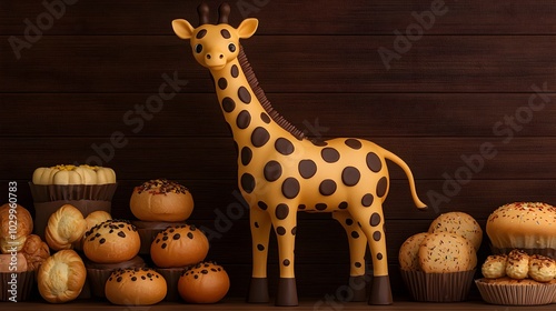 Giraffe Inspired Bread with Chocolate Spots Among Bakery Treats photo