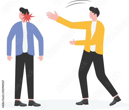 Big hand slaps businessman on face, punishment and beating, big business versus small business,

