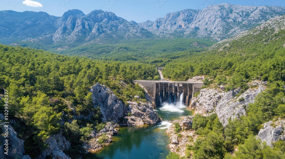 hydroelectric dam, water reservoir, renewable energy, mountain landscape, nature, river, dam release, sunny day, engineering, outdoor, water flow, energy generation, infrastructure, environmental land hydroelectric dam, water reservoir, renewable energy, mountain landscape, nature, river, dam release, sunny day, engineering, outdoor, water flow, energy generation, infrastructure, environmental land