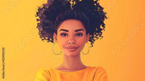 Illustration of happy African American stylish female