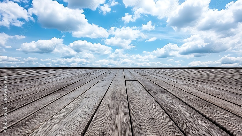 Wooden Floor with Blue Sky and White Clouds Background for Mockup and Product Presentation Plain Textured Background for Web Design and Copy Wooden Floor with Blue Sky and White Clouds Background for Mockup and Product Presentation Plain Textured Background for Web Design and Copy