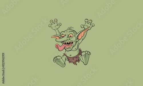 Mischievous goblin jumping with a wild expression.