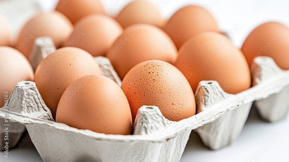 Close-up of brown eggs in a cardboard carton. Close-up of brown eggs in a cardboard carton.