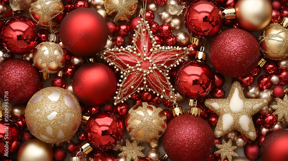 Red and Gold Christmas Ornaments for Festive Background Blank Background with Copy Space for Design Projects Red and Gold Christmas Ornaments for Festive Background Blank Background with Copy Space for Design Projects