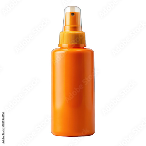 Blank orange Sunscreen Spray bottle isolated on transparent background