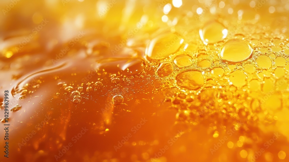 Closeup of golden liquid with bubbles. Closeup of golden liquid with bubbles.
