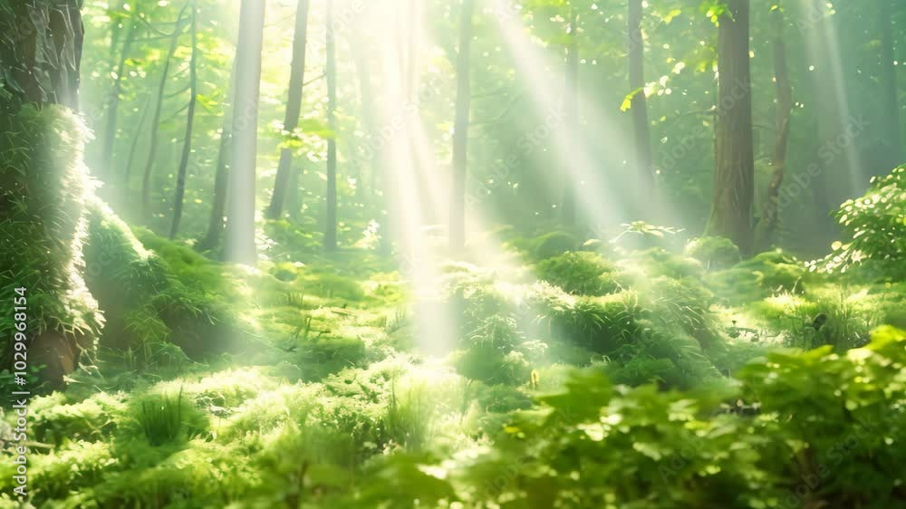 A serene forest scene with sunbeams illuminating the lush, moss-covered forest floor, Peaceful, serene vibe emanating from a moss-covered woodland area A serene forest scene with sunbeams illuminating the lush, moss-covered forest floor, Peaceful, serene vibe emanating from a moss-covered woodland area