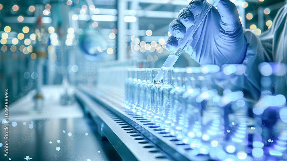 Scientists holding a test tube and analyzing data Scientists holding a test tube and analyzing data