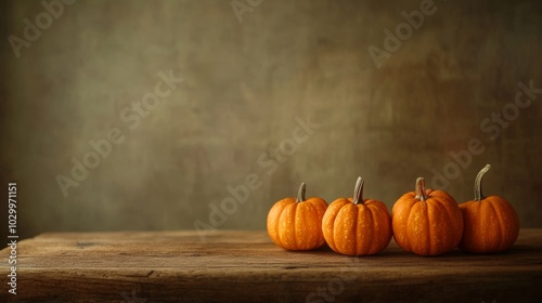 Autumnal Still Life with Pumpkins on Wooden Table Generative AI