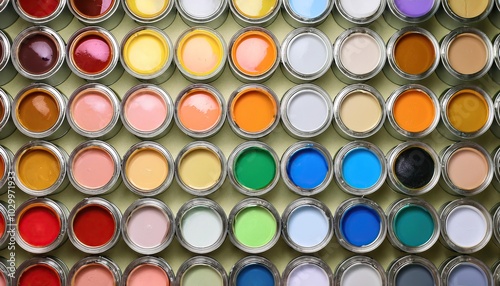  cans of paint of different colors background 