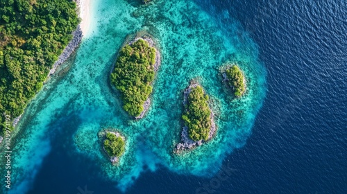 Aerial View of Tropical Islands with Coral Reefs for Travel or Vacation Advertising Generative AI