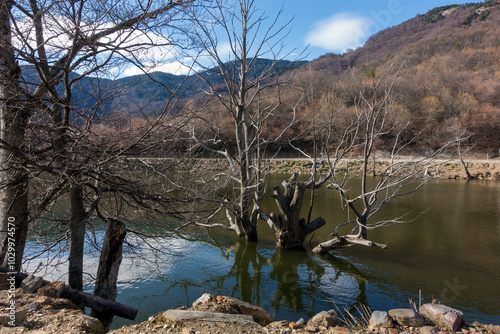 Amazing scenery by the artificial lake in Panagitsa village, Pella, Greece photo