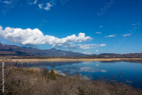 Amazing scenery by the lake Vegoritida, in Florina, Greece