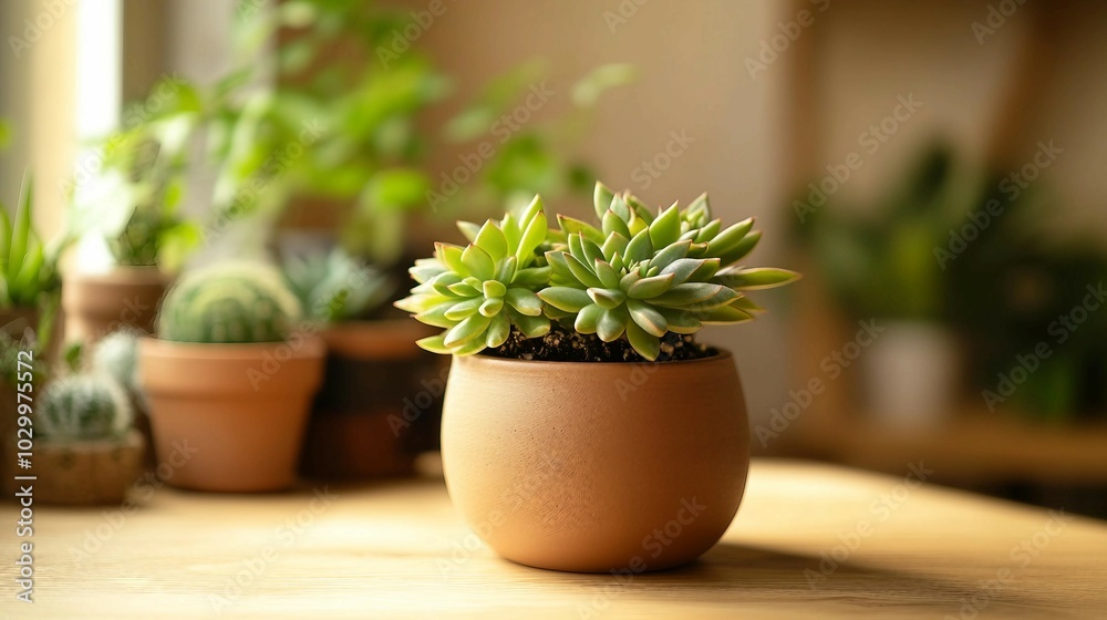 Succulent Plant in a Terracotta Pot on a Wooden Table Succulent Plant in a Terracotta Pot on a Wooden Table