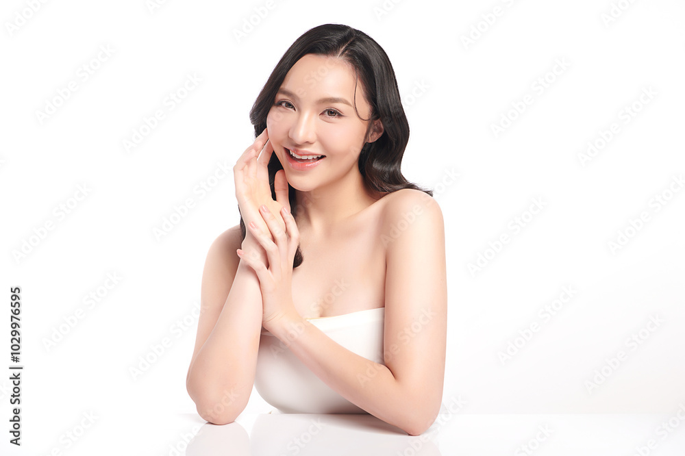 Beautiful young asian woman with clean fresh skin on white background, Face care, Facial treatment, Cosmetology, beauty and spa, Asian women portrait. Beautiful young asian woman with clean fresh skin on white background, Face care, Facial treatment, Cosmetology, beauty and spa, Asian women portrait.