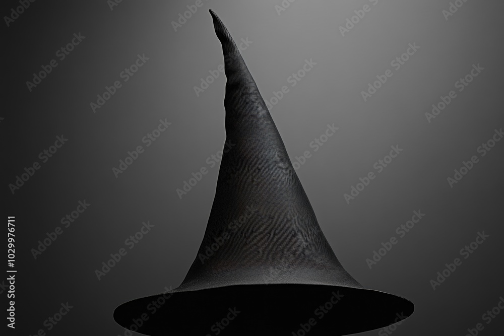 Fototapeta premium Black Witch's Hat Against Grey Background