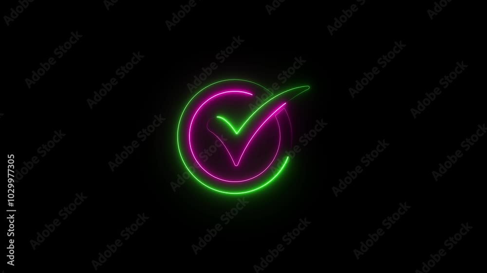 Neon tick mark icon glowing neon Neon tick mark icon glowing neon