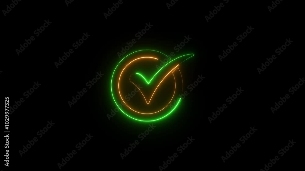 Neon tick mark icon glowing neon Neon tick mark icon glowing neon