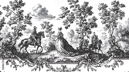 Elegant Chivalric Toile de Jouy Pattern Design