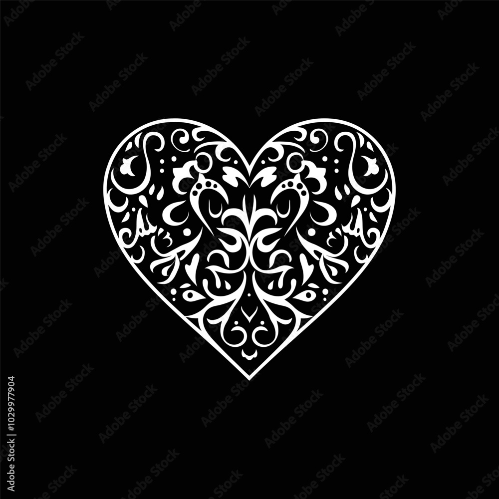 Vector illustration of a symmetrical heart design with ornate details. Great for decorative projects and romantic themes. Generative AI. Vector illustration of a symmetrical heart design with ornate details. Great for decorative projects and romantic themes. Generative AI.