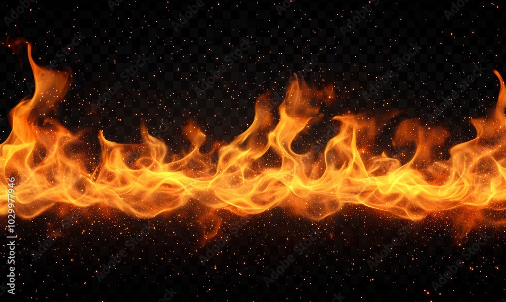 Translucent fire flames and sparks with horizontal repetition on ...
