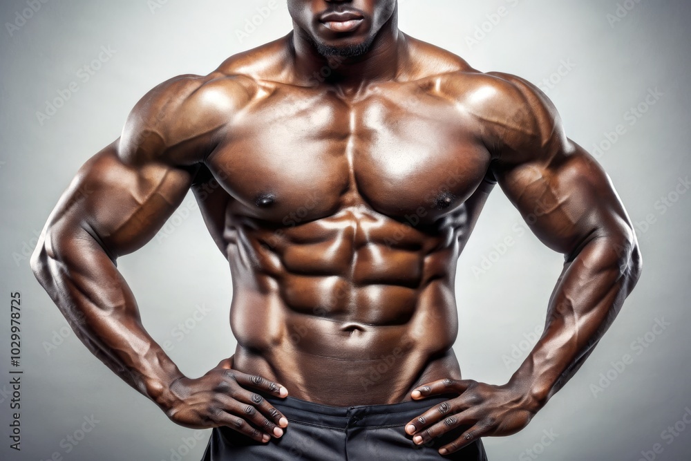 Muscular Black Male Torso on White Background Muscular Black Male Torso on White Background