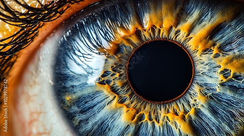 Intense Close-up of a Human Eye with Blue Iris