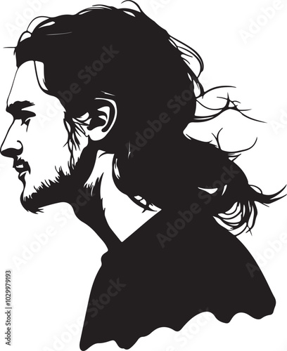 silhouette of a long hair man