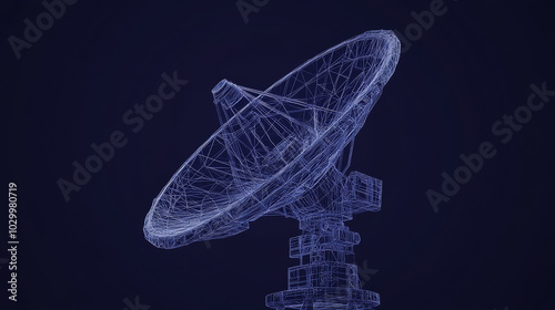 A satellite dish receives signals from space. These signals can be used for military communications, internet access, and tracking information across the globe.low poly wireframe.