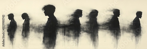 Silhouetted figures merge in a sketch of people facing away from each other.