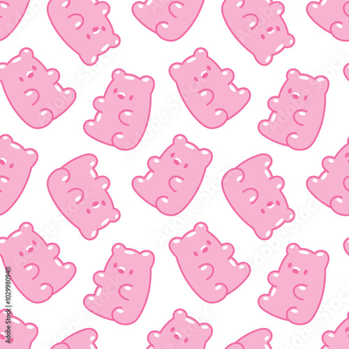 Cute girly seamless pattern with pink gummy bears. Flat background design. Repeating print for fabric, wrapping paper, textile