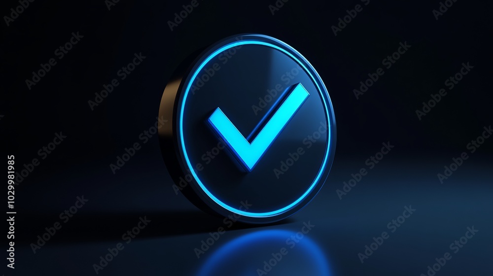 A vibrant blue checkmark enclosed within a dark circle symbolizes validation, consent, or online identification in cutting-edge technological displays A vibrant blue checkmark enclosed within a dark circle symbolizes validation, consent, or online identification in cutting-edge technological displays