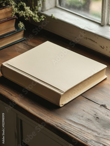 Wallpaper Mural A blank book positioned on a table in a classic reading nook, surrounded by warm tones and a cozy library setting.  
 Torontodigital.ca