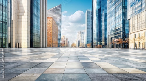 Empty street between modern skyscrapers, perfect for advertisement and showcasing urban lifestyle Abstract Gradient Background with Copy Space