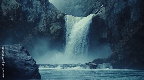 Waterfall in Mountain Canyon