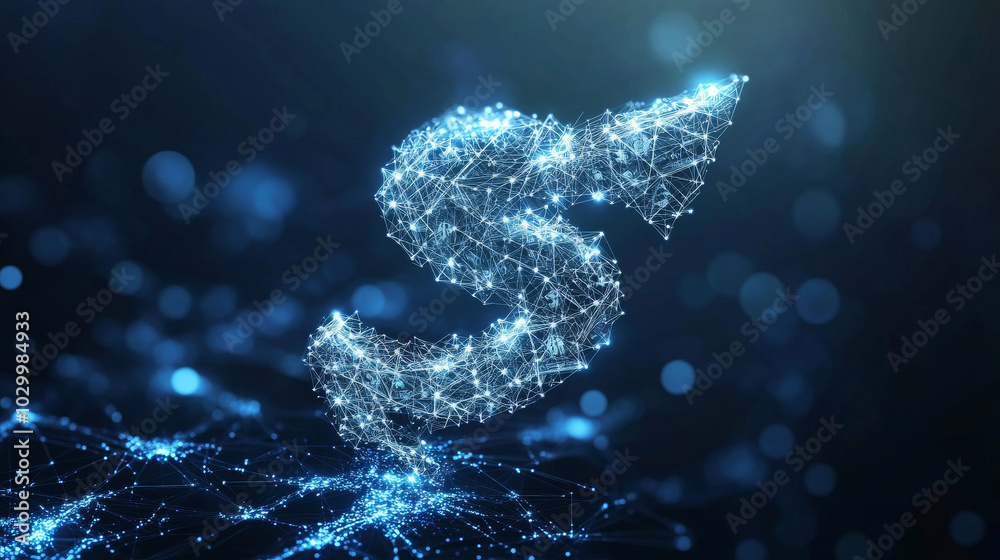 An arrow symbolizing money exchange, showcasing a 3D design related to online banking and digital currency.low poly wireframe. An arrow symbolizing money exchange, showcasing a 3D design related to online banking and digital currency.low poly wireframe.