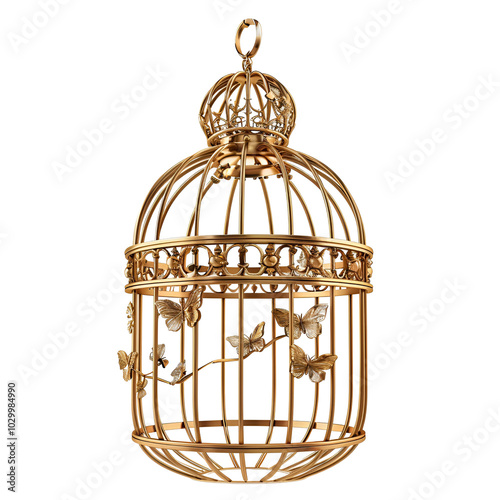 Golden Birdcage with Ornate Butterflies photo