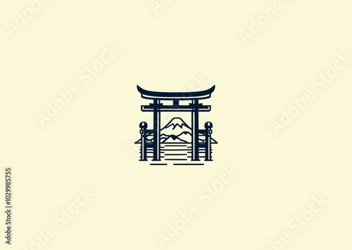 Vector illustration of Torii Gate Japanese Logo Design