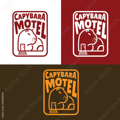 outline capybara line art motel logo vector icon template illustration, 3 set colors.