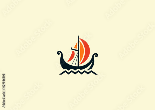 Vector illustration of Viking ship Logo Design