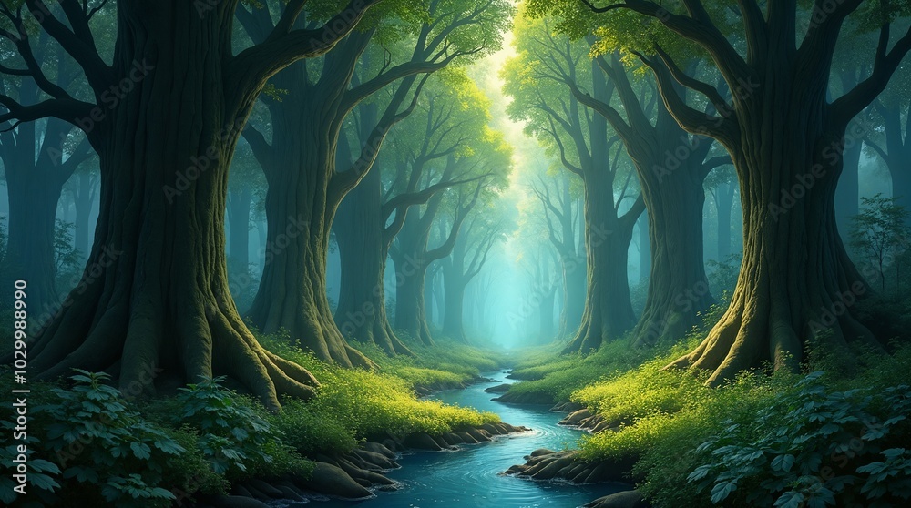 Obraz premium Serene Forest Path with Stream
