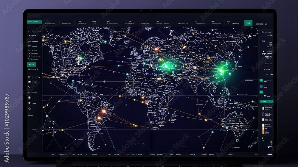 Global network connections displayed on a modern computer screen. Global network connections displayed on a modern computer screen.