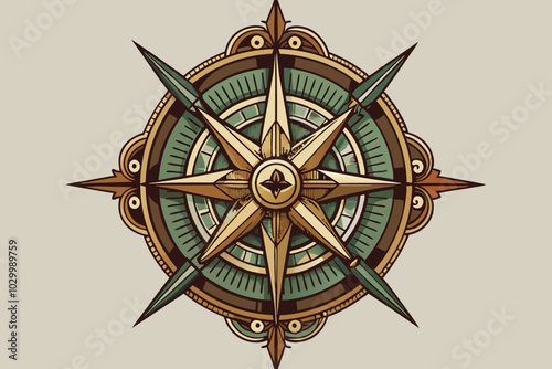 Vintage Compass Vector Illustration with Ornate Details on White Background